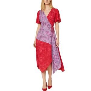 Adelyn Rae Lorna Polka Dot Wrap Dress Red Purple Asymmetrical Hem Size Medium